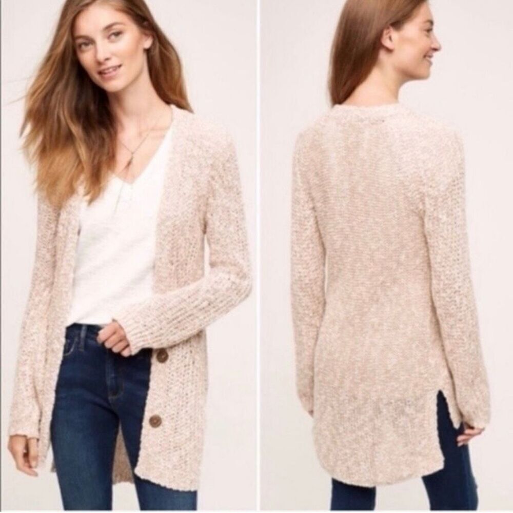 Anthropologie Women's Pink Knit Cardigan Sweater Size S Long‎ Sleeve